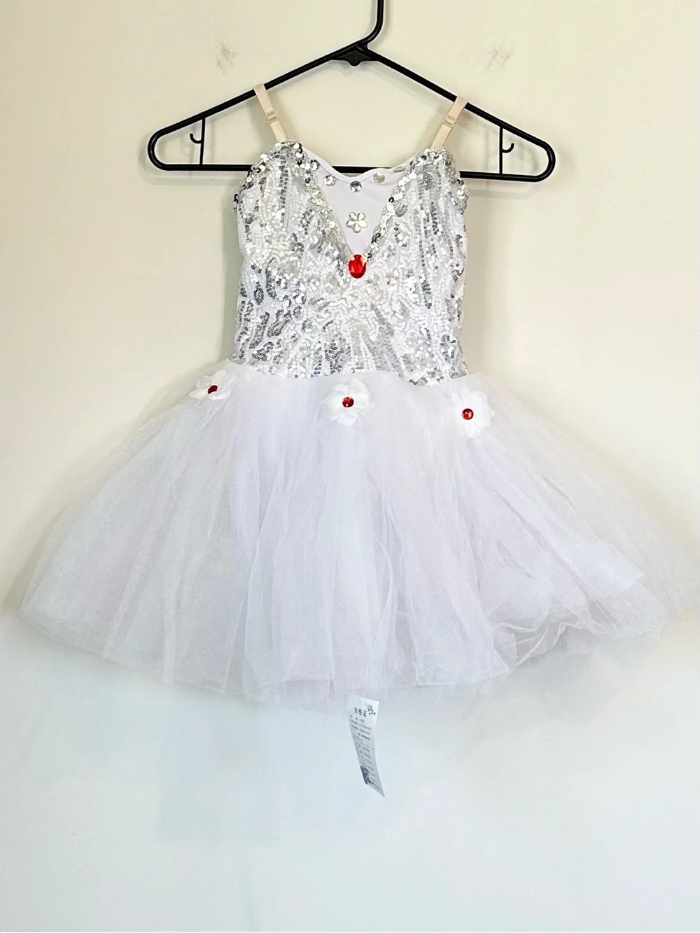 NWT White Sequin Tulle Kids Ballet Dress Ballerina Tutu - Size: 6 / 110 cm